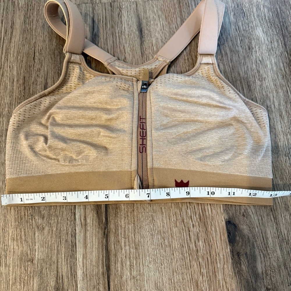 SHEFIT Lounge Bra Luxe Beige Front Zip Sports Bra Wireless Comfort Active - Picture 7 of 8